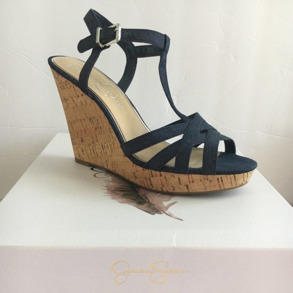 New Jessica Simpson Denim blue wedges, 10